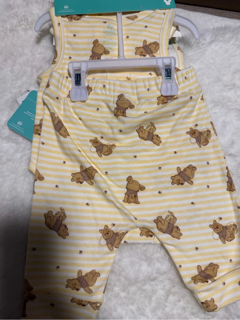 Disney Baby Winnie the Pooh Yellow Striped Pajama Set with Plush Blanket